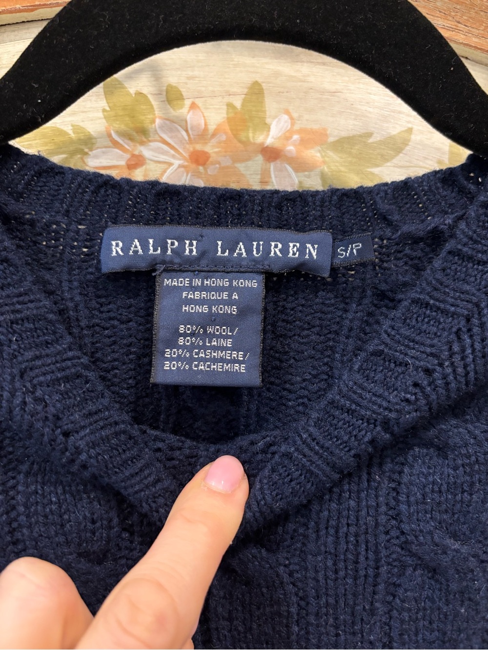 Ralph Lauren Blue Label Vintage Cable-Knit Navy Sweater Wool Cashmere Blend Sz S - Picture 2 of 4